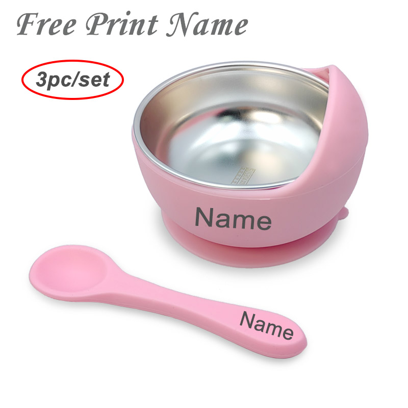 Baby Food Utensils - 3 個セットベビー給餌ボウルスプーン付きステンレス鋼ボウルパーソナライズされた名前食器子供のための吸盤ボウルベビー供給