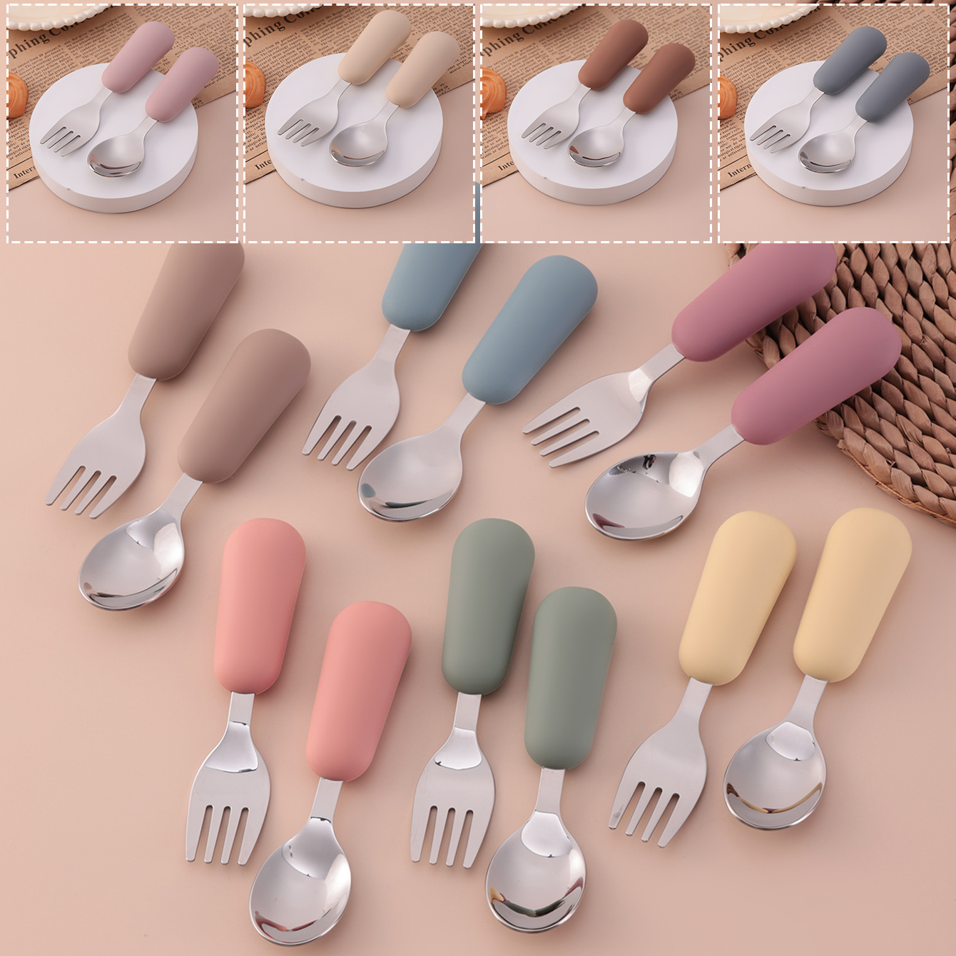 Baby Food Utensils - カラーキッズ 2ピース ステンレス製フォークスプーン ベビー食器セット 環境に優しい幼児用食器 BPAフリー
