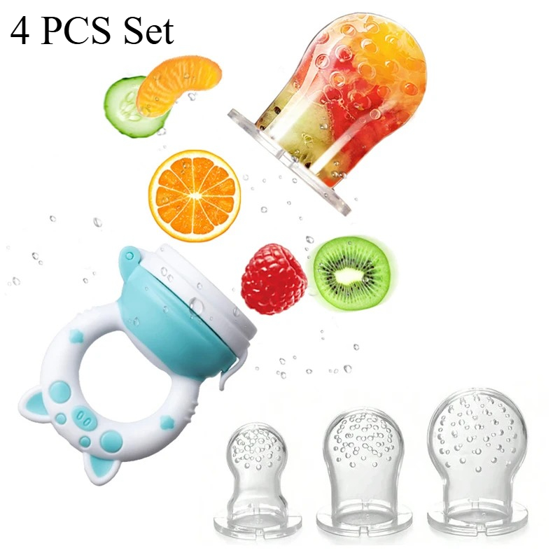 Baby Food Kit - 4個セット シリコン製果物・野菜フィーダー 乳幼児用（6～36ヶ月） 食品グレード歯固め＆授乳用おしゃぶり