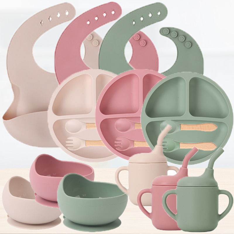 Baby Food Kit - 子供用シリコン食器セット、赤ちゃんの生鮮食品トレーニング、サッカーボウル、ビブカップ、フォーク、スプーン、食品、1個、2個、3個、5個