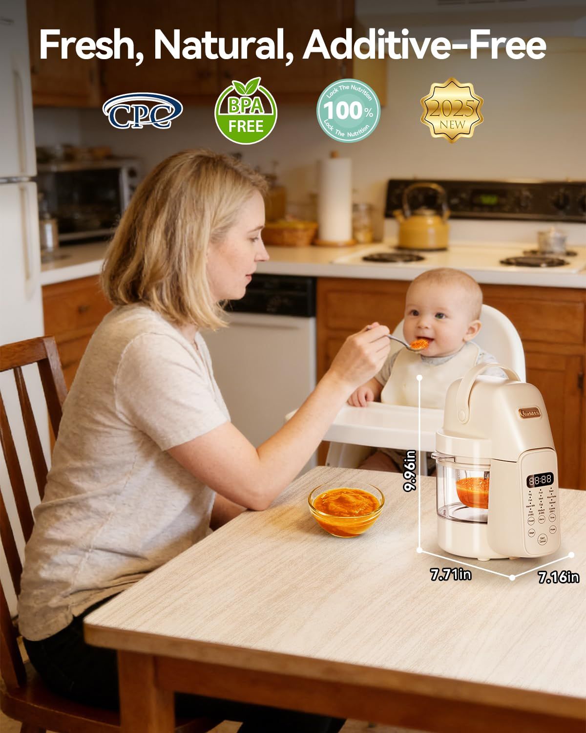 Baby Food Steamer - 高性能プロ仕様の9in1ベビーフードメーカー。自動ガラス製加工機能、蒸し機能、ピューレ機能、ブレンダー機能を搭載。6つの刃で、ワンステップで調理可能。