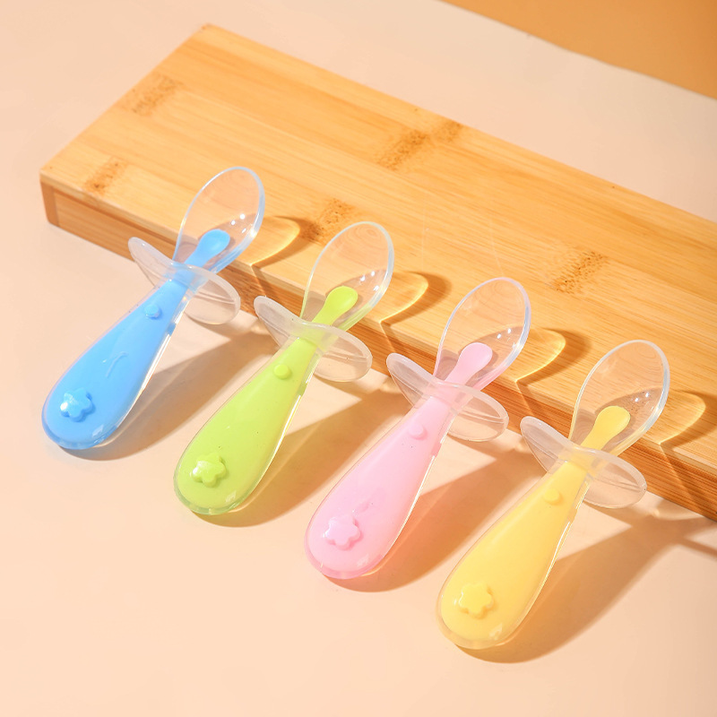 Baby Food Utensils - ベビーシリコンスプーン、ベビーライスペーストフィーディング、ソフトヘッドスープスプーン、トレーニングスプーン、子供用シールドシリコンショートスプーン