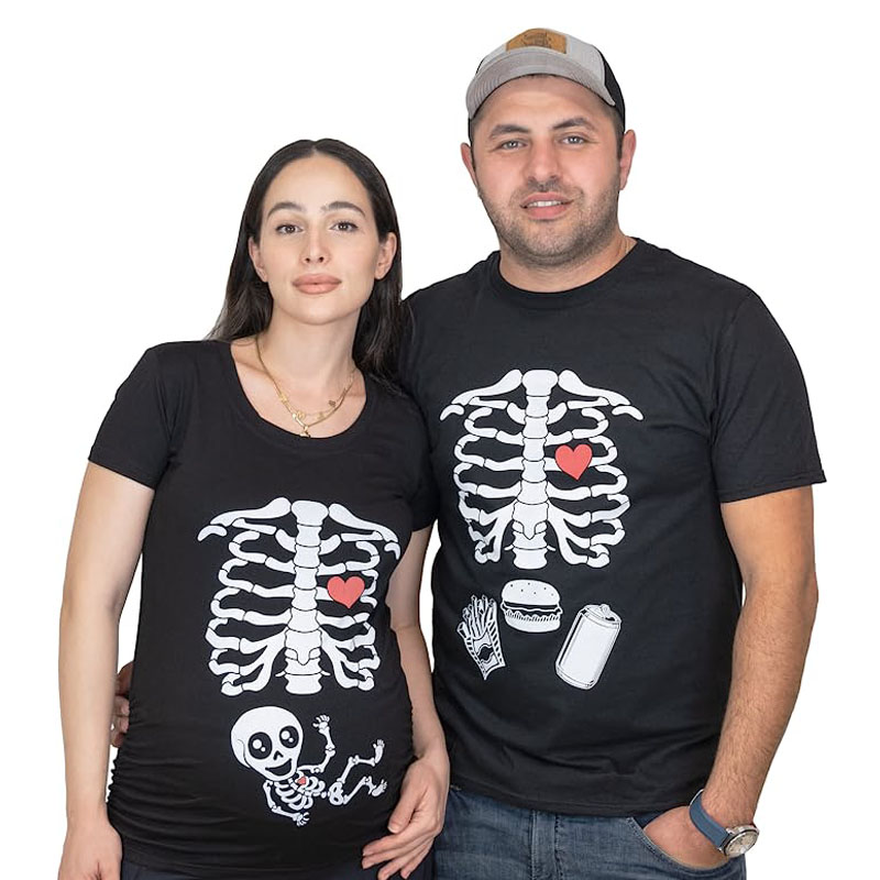 Baby Food Age - マタニティ ハロウィン スケルトン Tシャツ カップル X