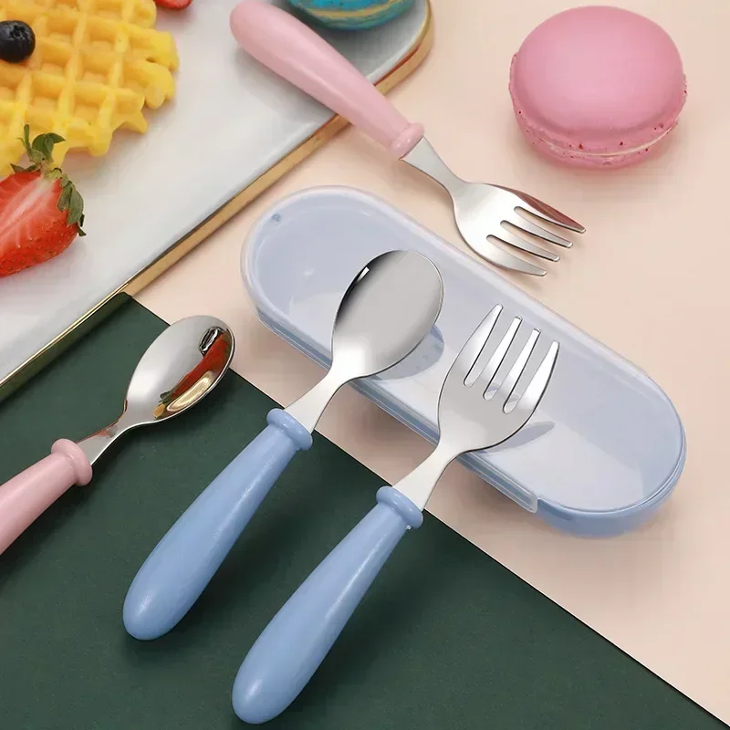 304ステンレス製、子供用食器セット。耐熱性の取っ手付き。フ - Baby Food Utensils Set のレビューと価格