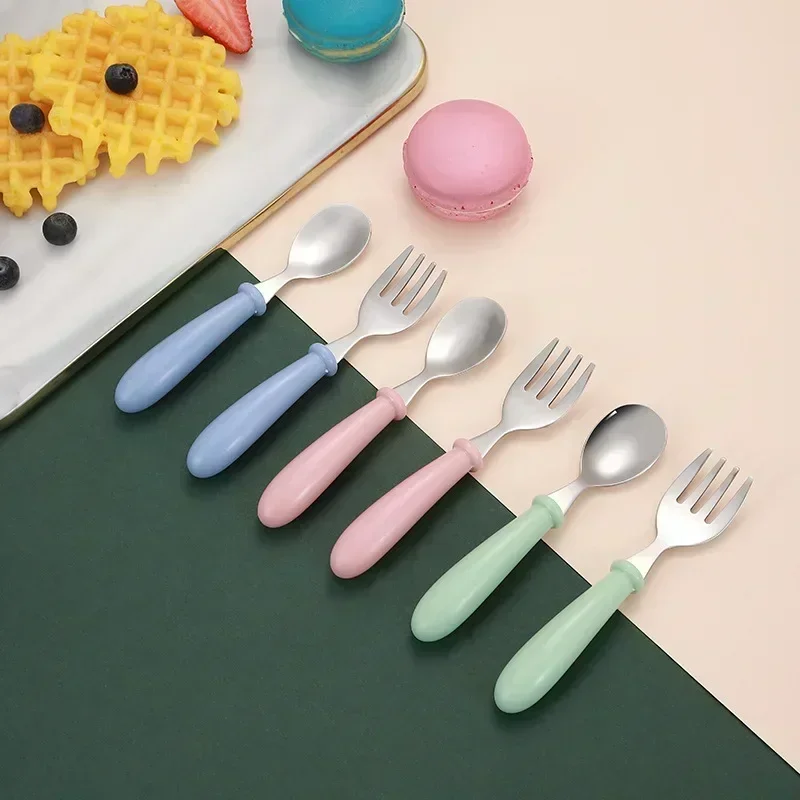 304ステンレス製、子供用食器セット。耐熱性の取っ手付き。フ - Baby Food Utensils Set のレビューと価格