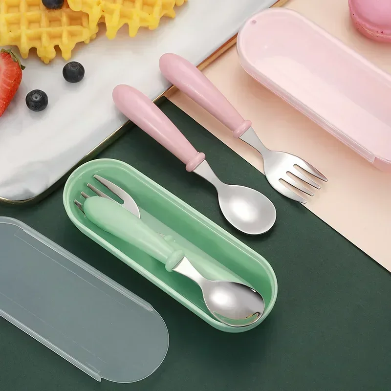 304ステンレス製、子供用食器セット。耐熱性の取っ手付き。フ - Baby Food Utensils Set のレビューと価格