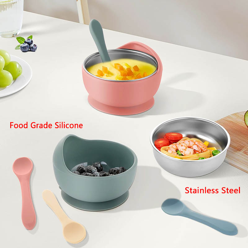 3 個セットベビー給餌ボウルスプーン付きステンレス鋼ボウルパ - Baby Food Utensils のレビューと価格