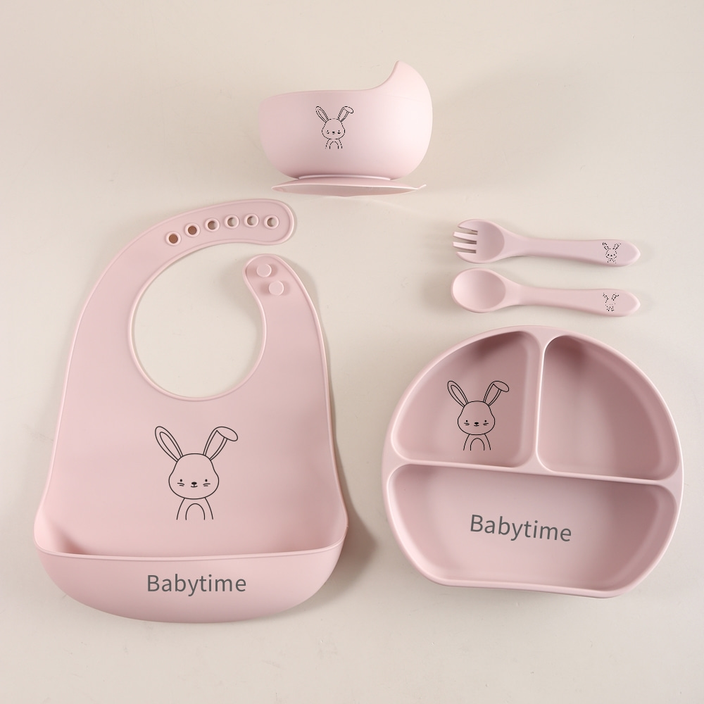5点セットのベビー食器セット。食品グレードのシリコン製で、よ - Baby Food Utensils Set のレビューと価格
