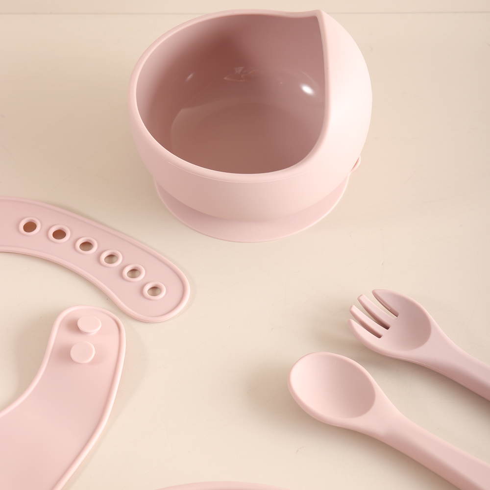 5点セットのベビー食器セット。食品グレードのシリコン製で、よ - Baby Food Utensils Set のレビューと価格