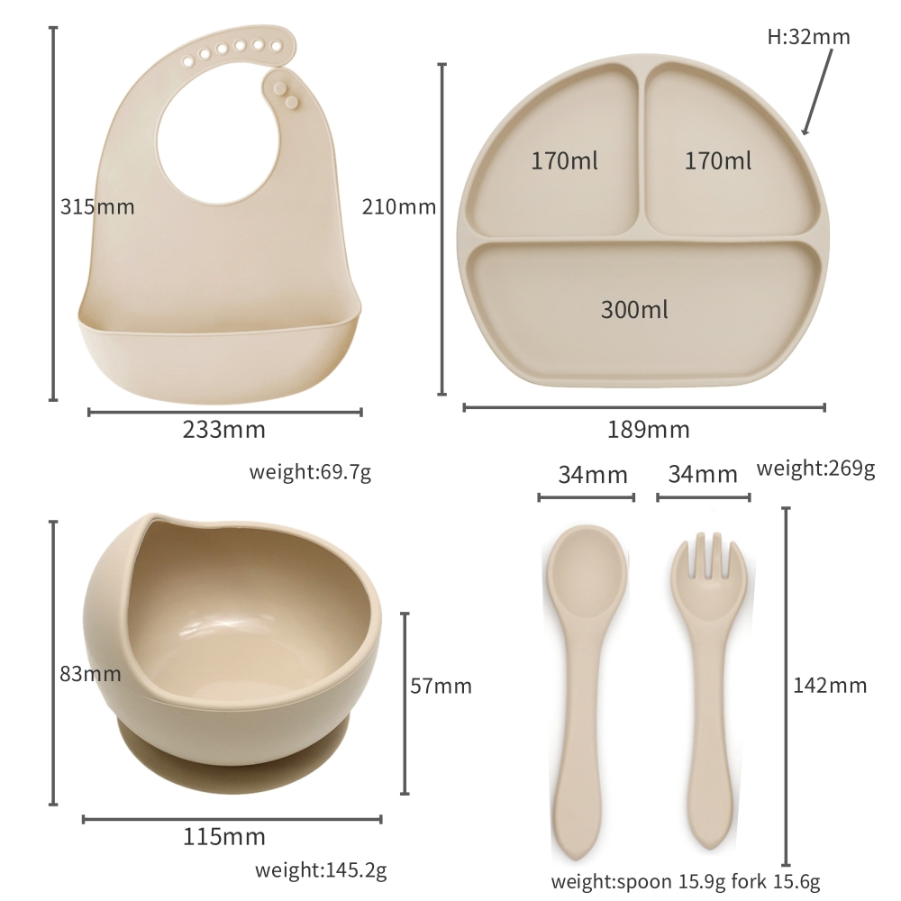 5点セットのベビー食器セット。食品グレードのシリコン製で、よ - Baby Food Utensils Set のレビューと価格