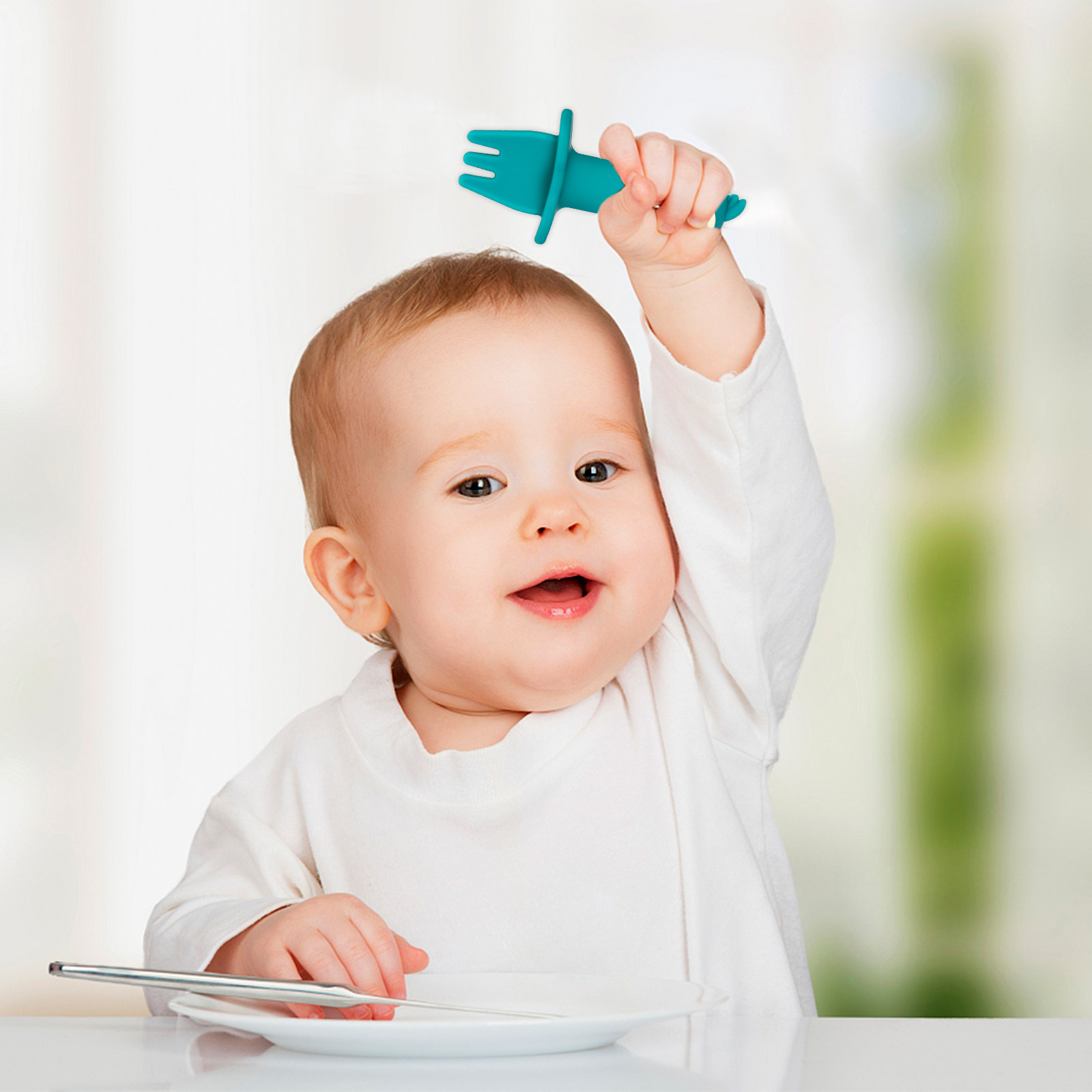シリコン製ベビー用スプーンとフォークの2点セット。食品グレー - Baby Food Utensils Set のレビューと価格