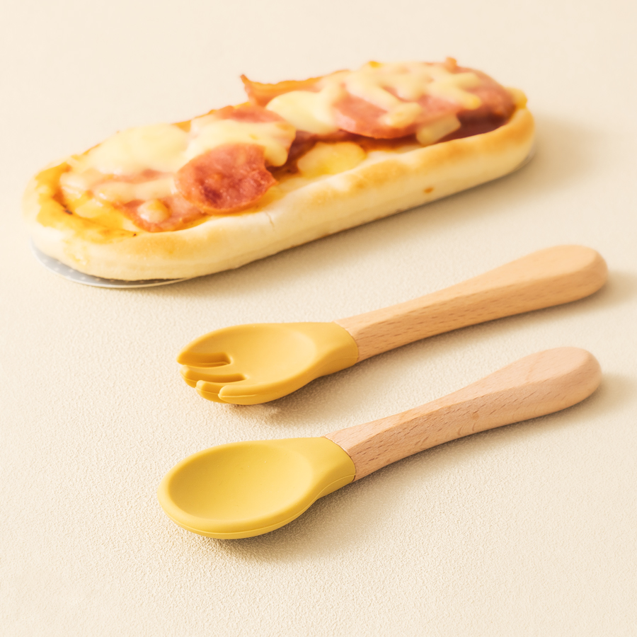 2 個ベビー学習スプーン食器セット食品グレードの木製ハンドル - Baby Food Utensils Set のレビューと価格